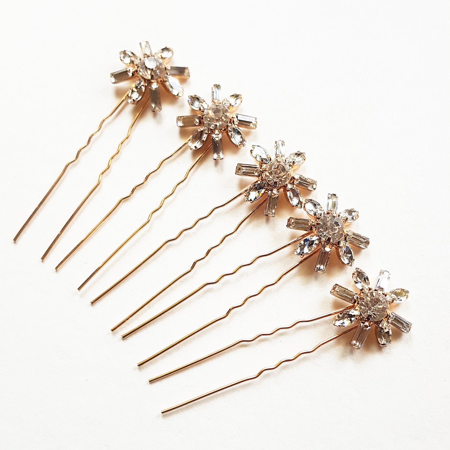 Art Deco Bridal Crystal Hair Pins for Wedding - Gold Set of 6