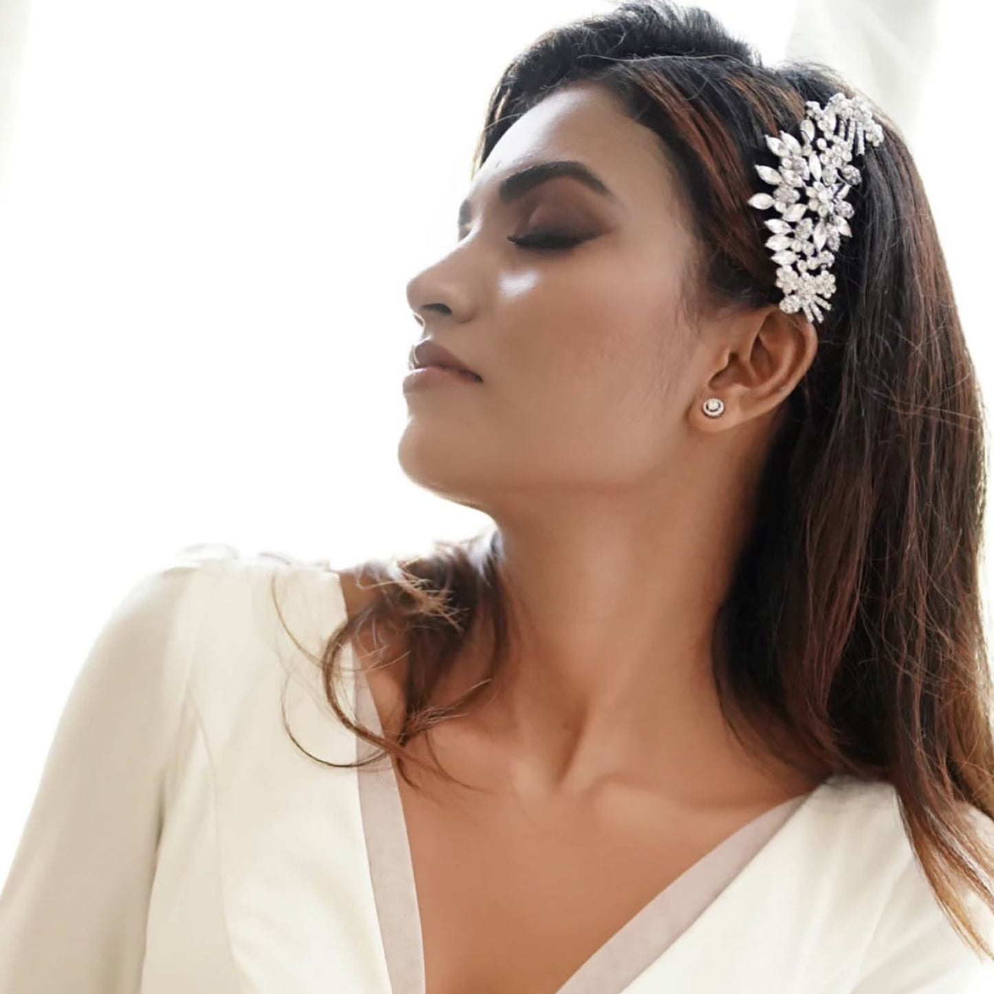 Silver crystal bridal hair comb side