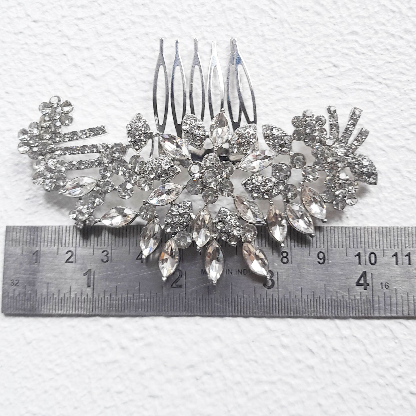 Silver crystal bridal hair comb side