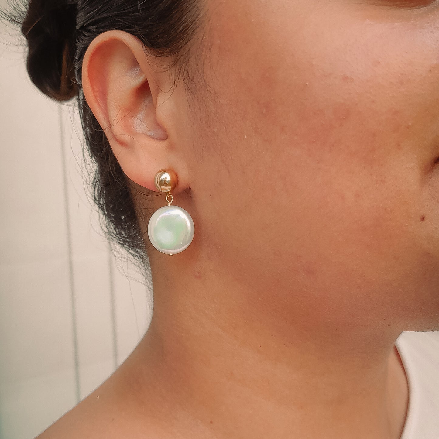 Large Coin Pearl Earrings - Perfect for Everyday Wear, Modern and Boho Brides