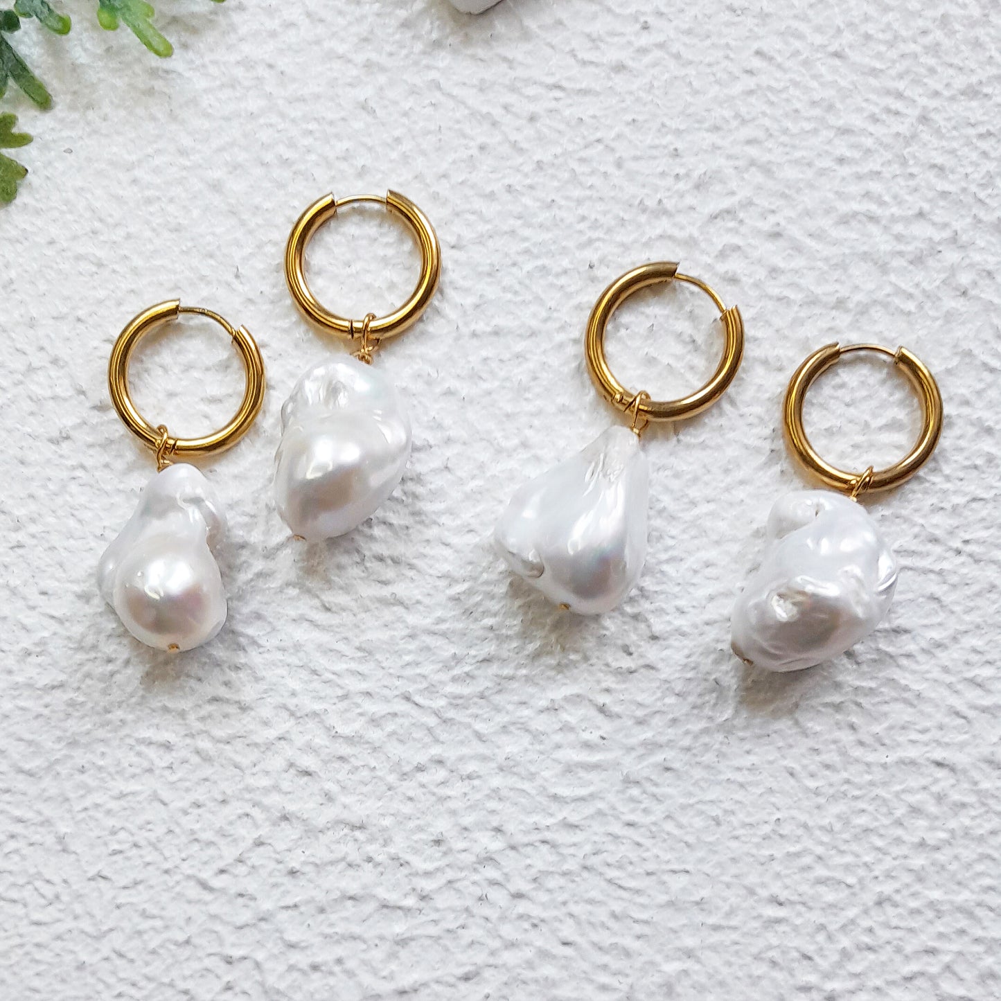 Fireball Pearl Hoop Earrings - Gold Statement