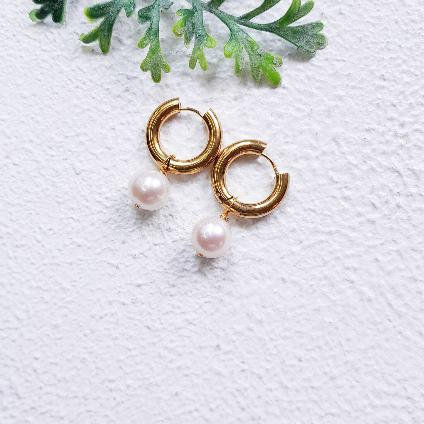 Chunky Gold Pearl Hoop Earrings
