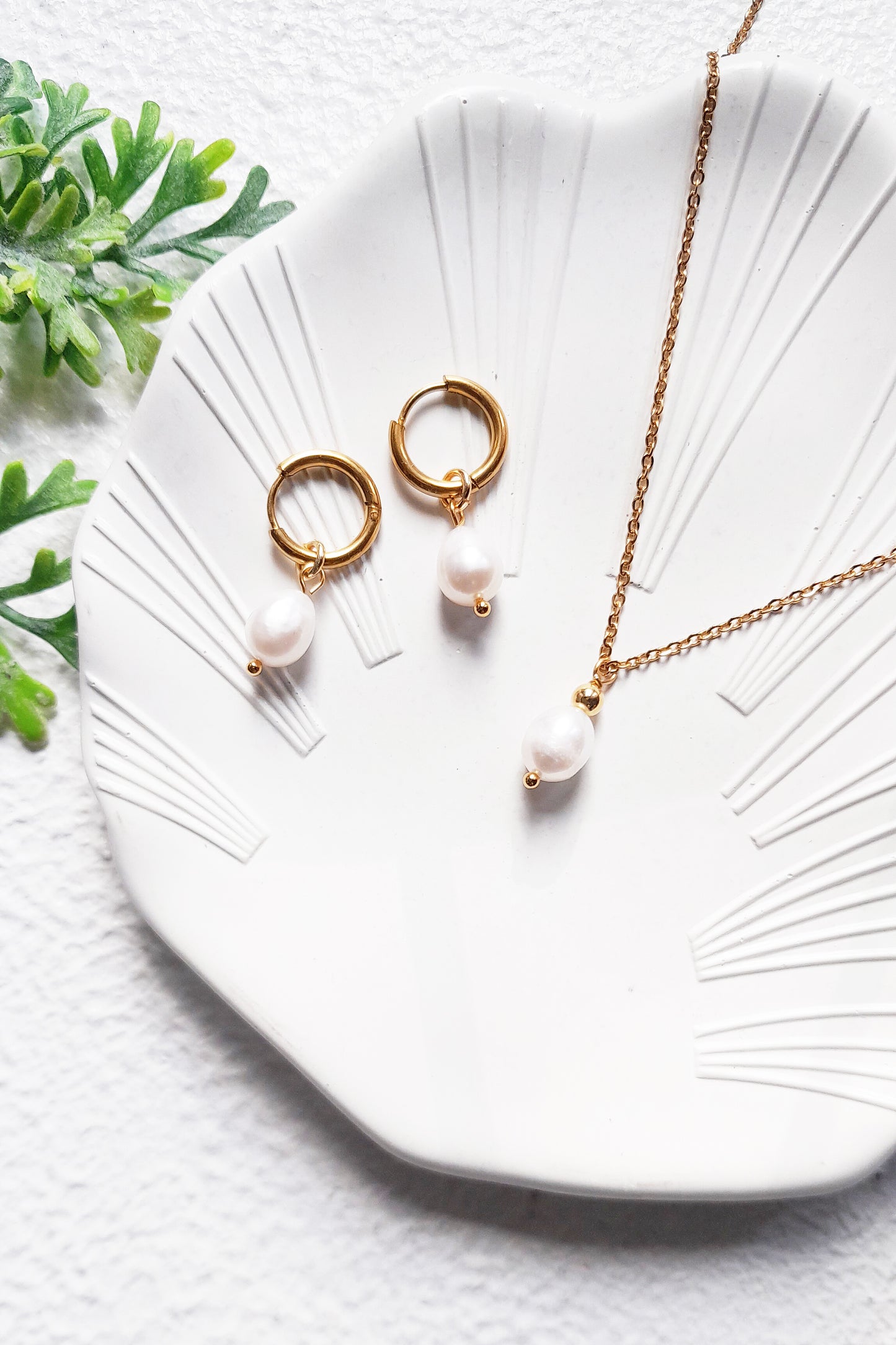 Small Gold Hoop Earrings with Oval Baroque Pearls