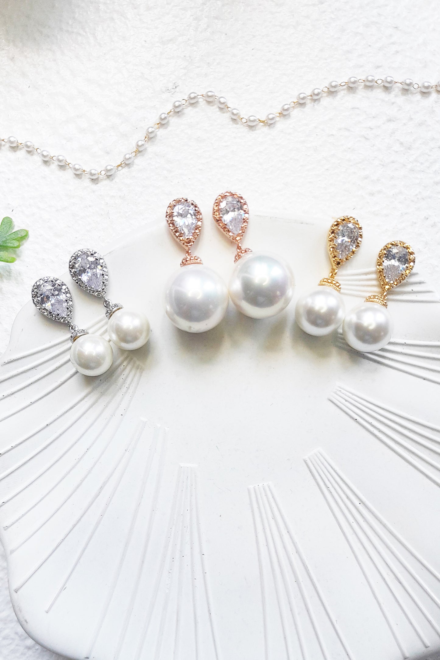 Pearl and Cubic Zirconia Drop Bridal earrings