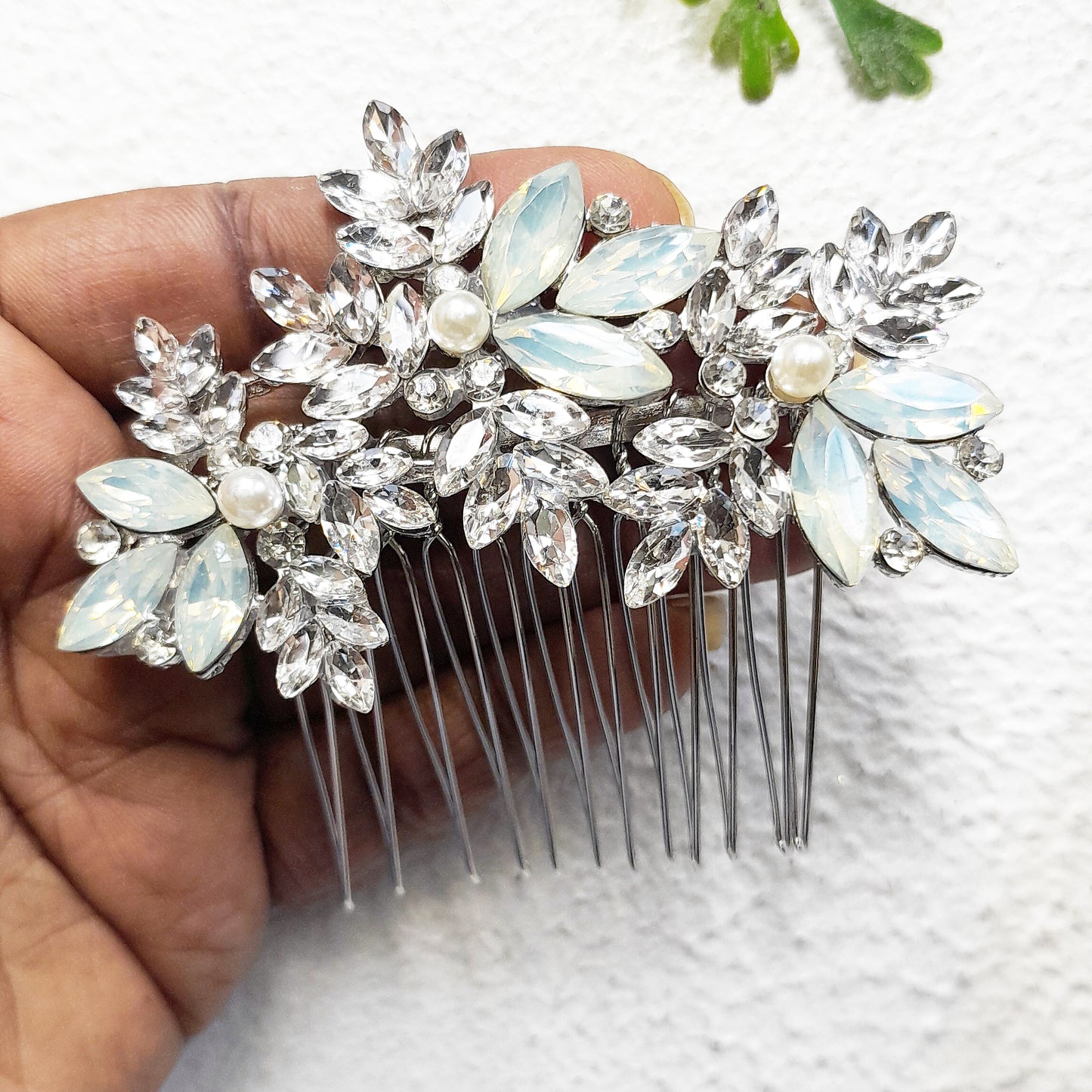 Silver Opal Pearl Bridal Comb