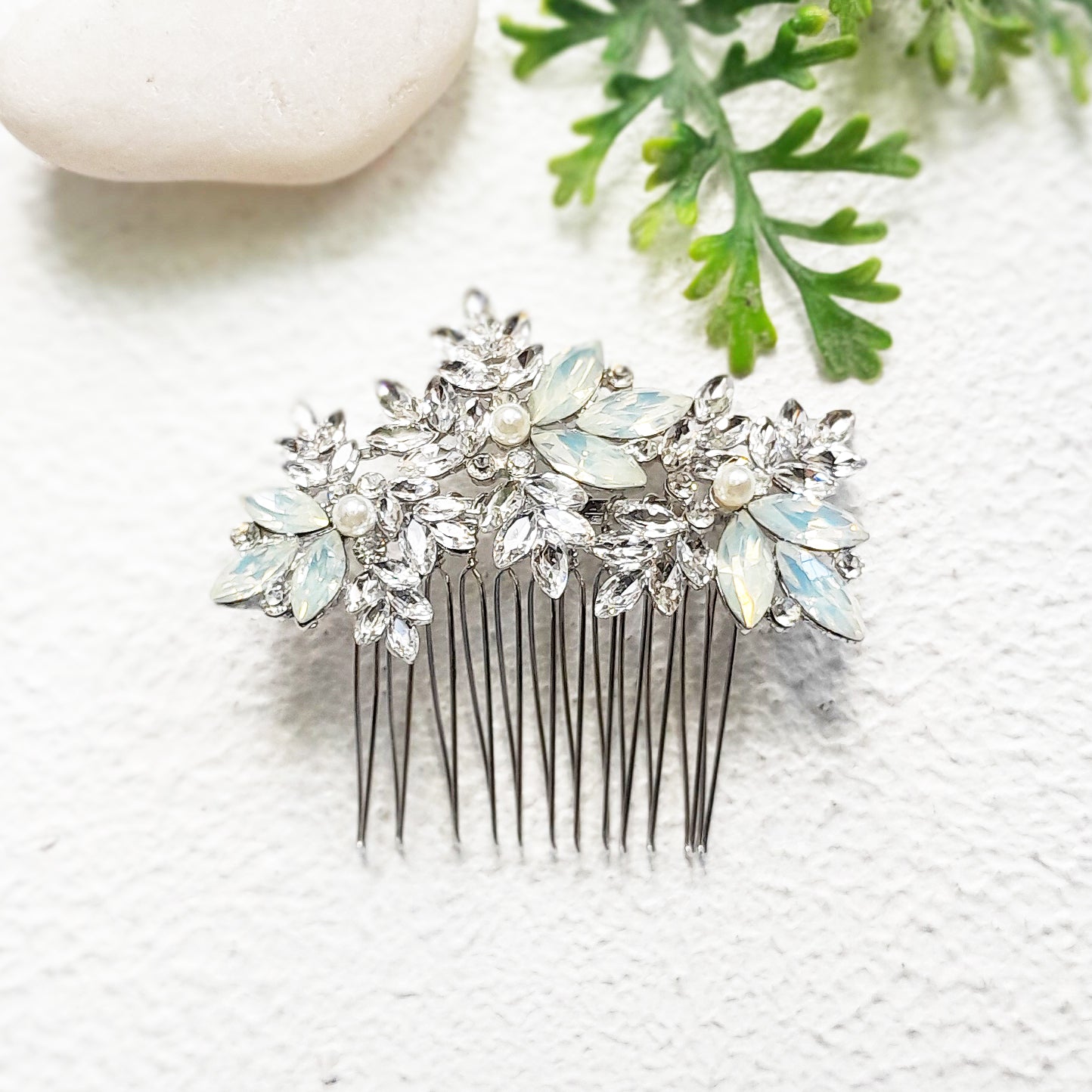 Silver Opal Pearl Bridal Comb