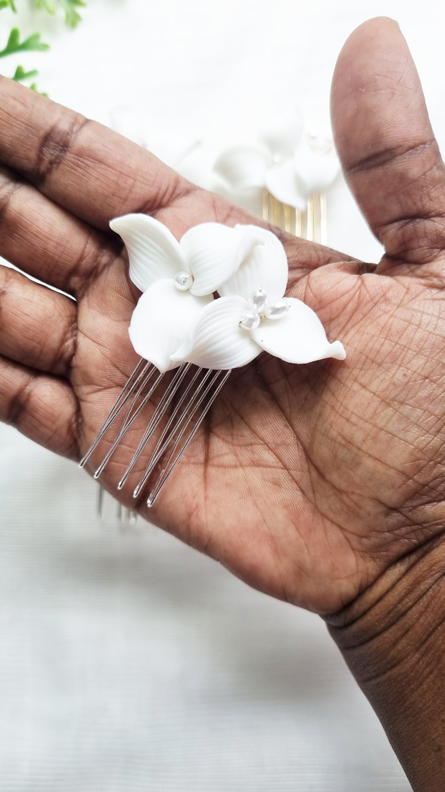 Small White Ceramic Wedding Combs