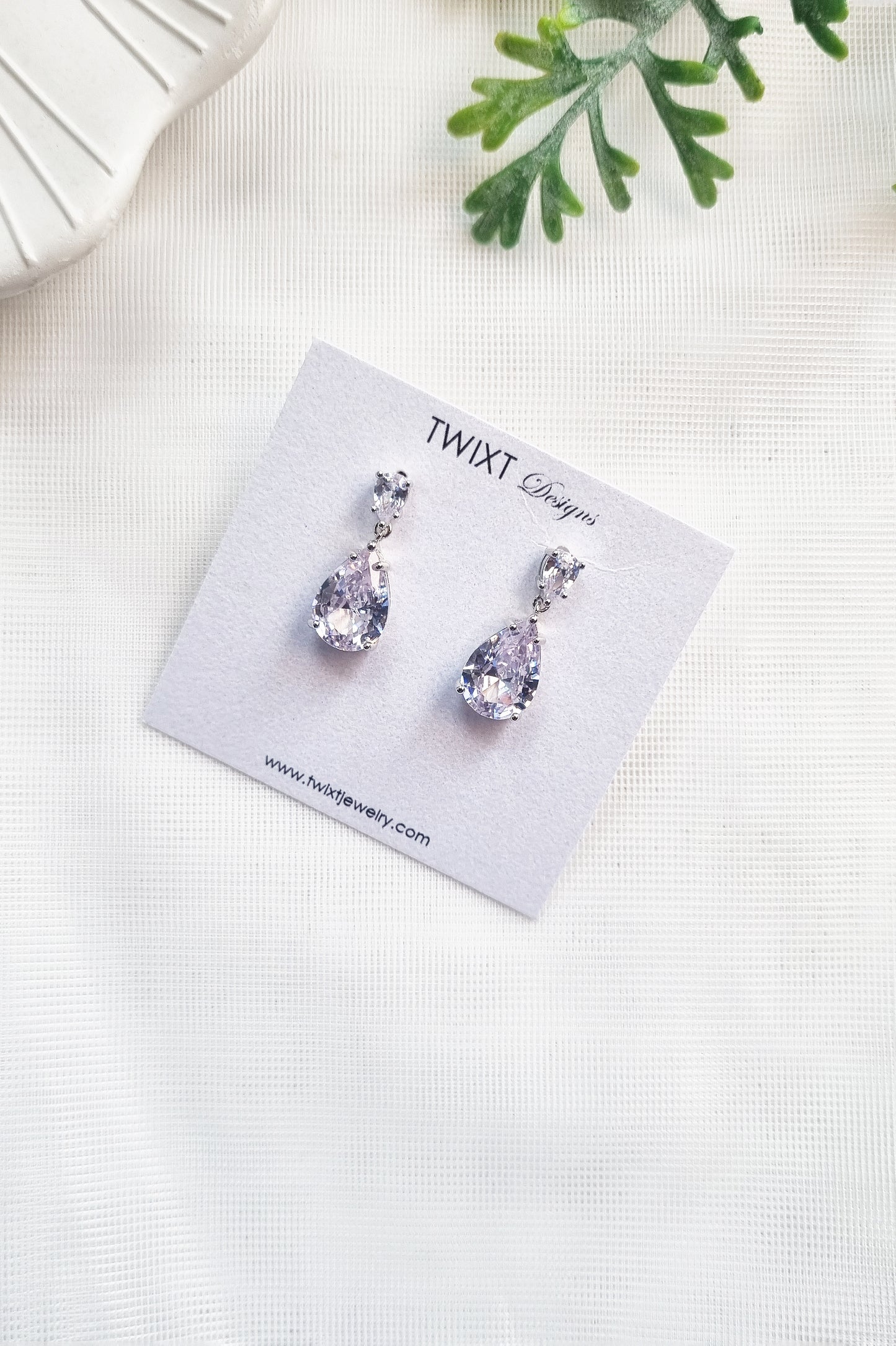 Small Silver Teardrop CZ Earrings