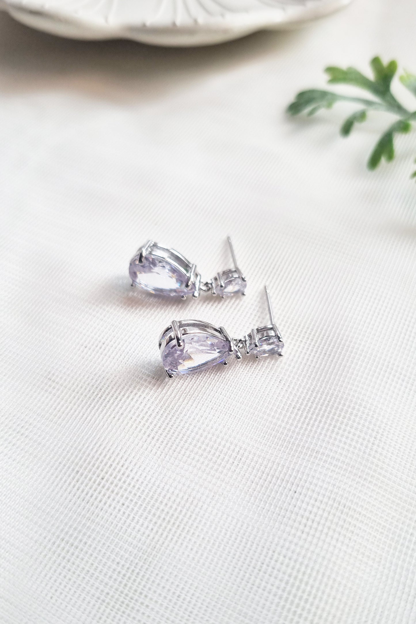 Small Silver Teardrop CZ Earrings