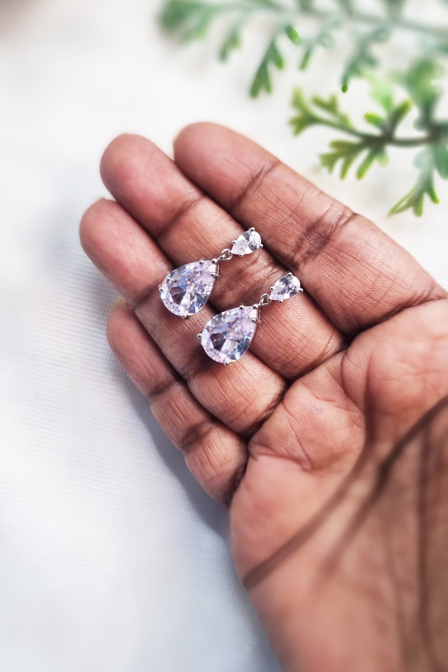 Small Silver Teardrop CZ Earrings