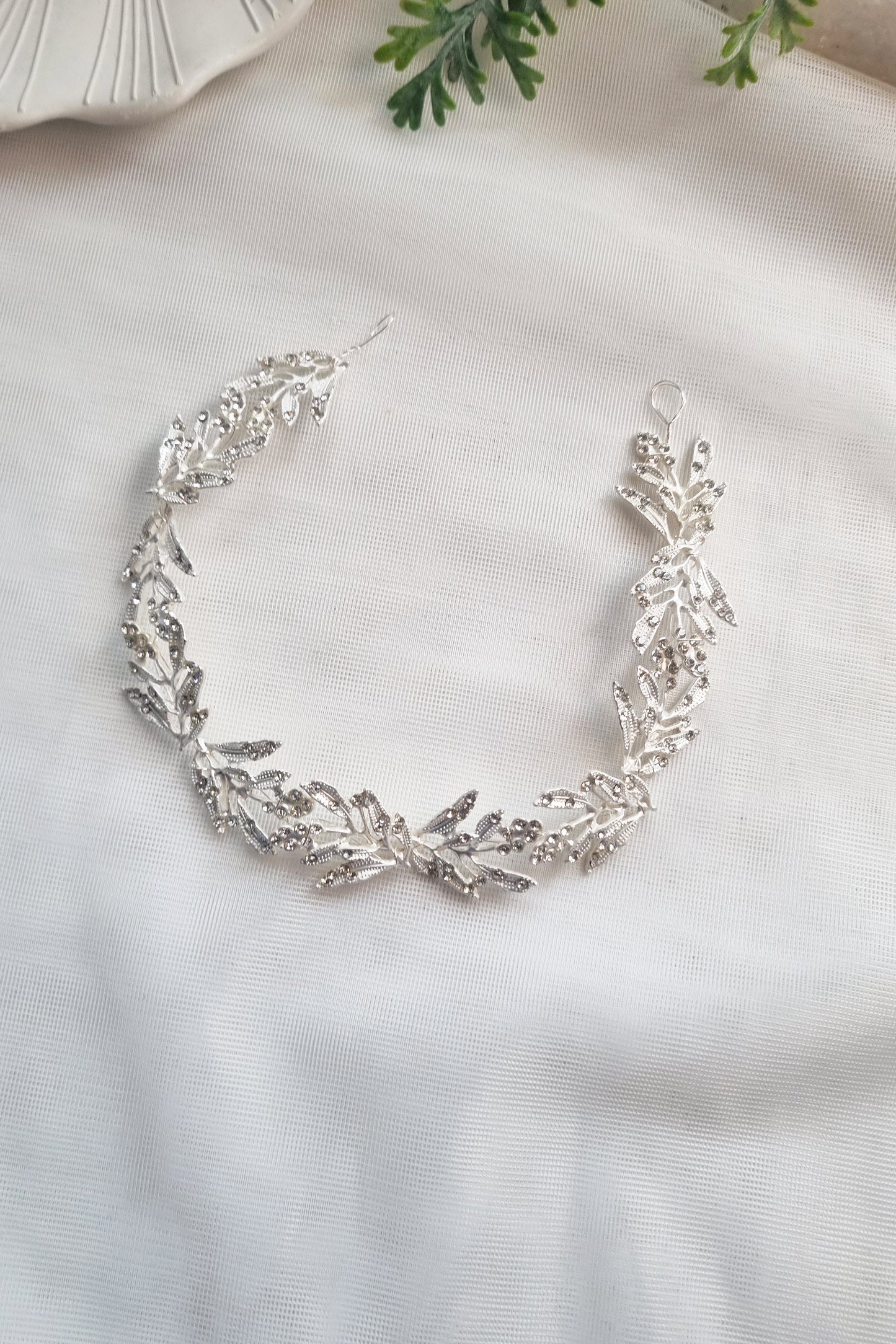 Silver Leaf Rhinestone Bridal Hair Vine