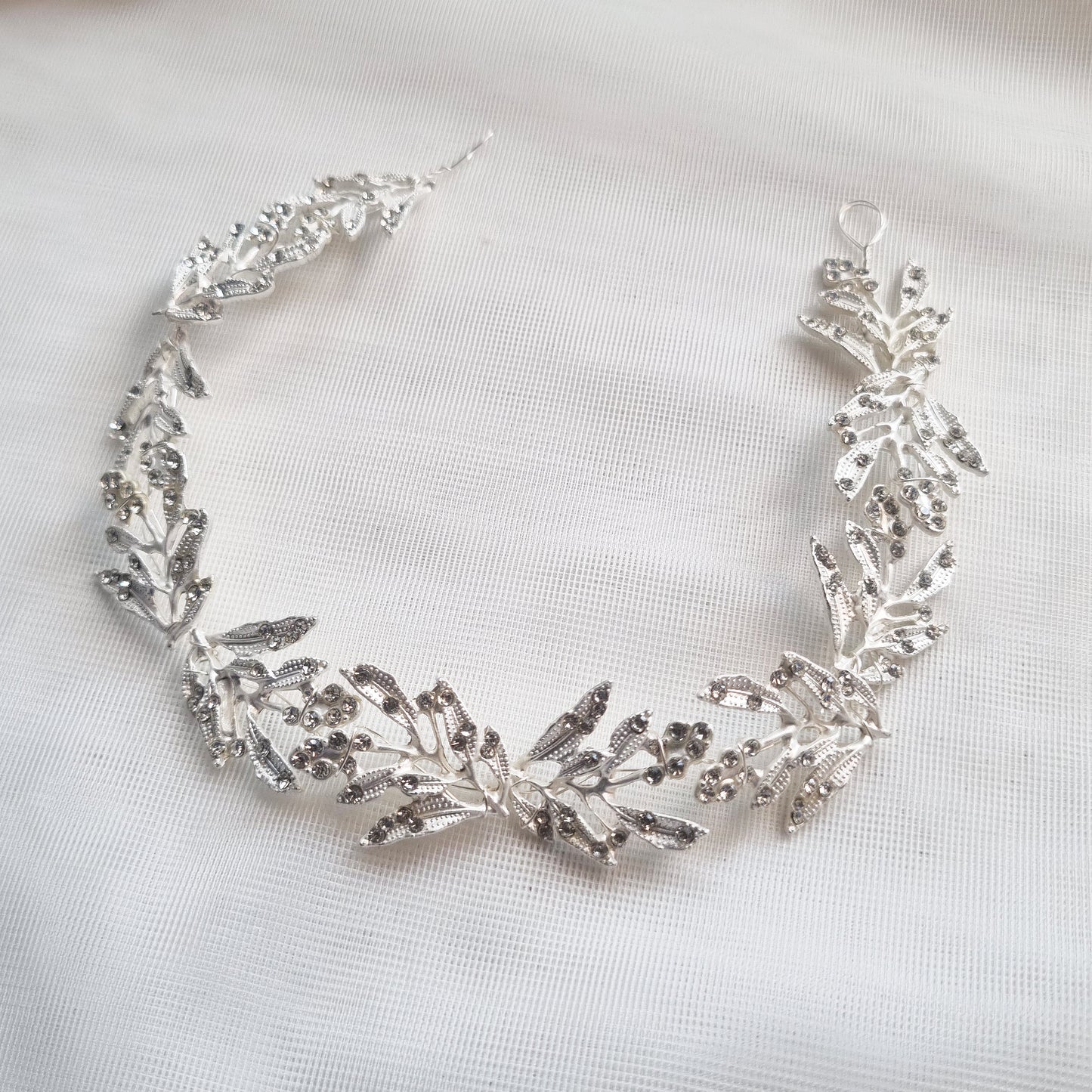 Silver Leaf Rhinestone Bridal Hair Vine