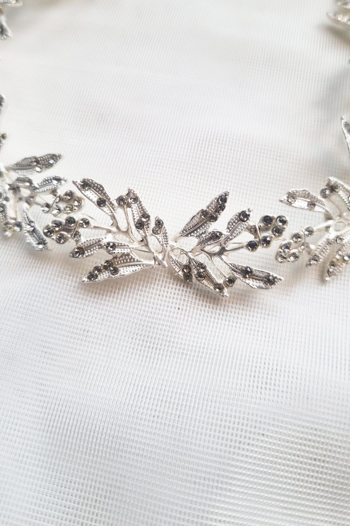 Silver Leaf Rhinestone Bridal Hair Vine