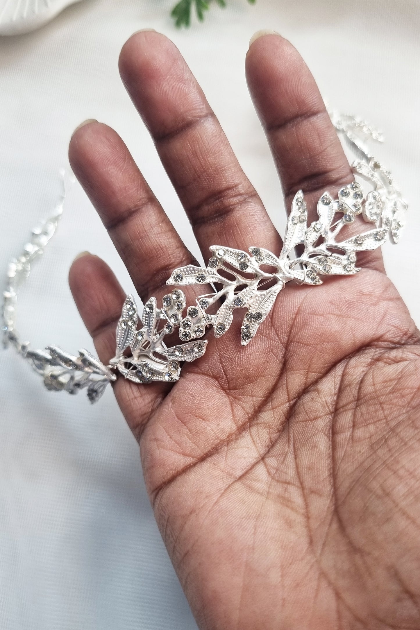 Silver Leaf Rhinestone Bridal Hair Vine