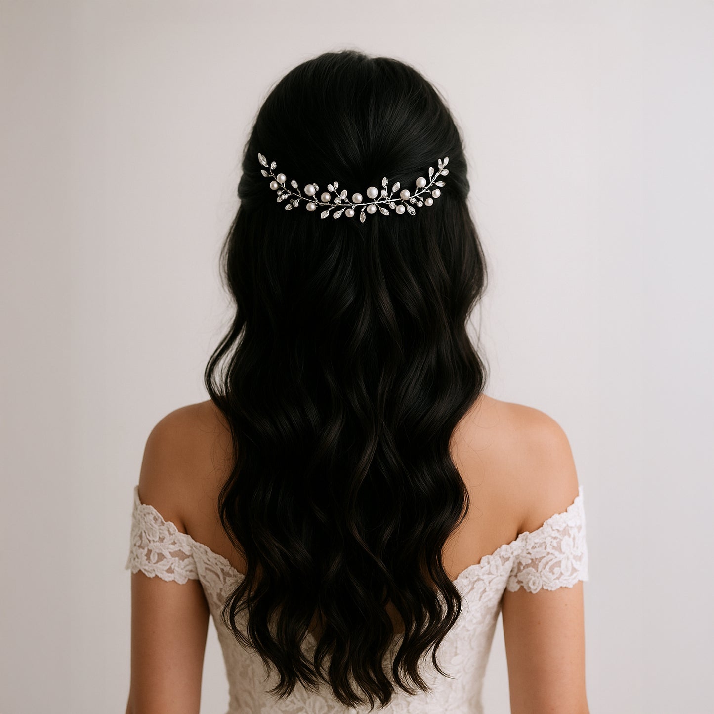 Short Pearl & Crystal Bridal Hair Vine