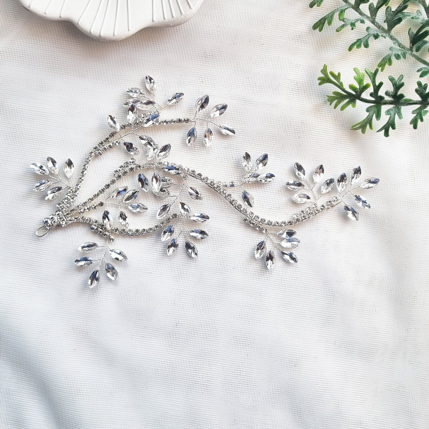 Short Silver Crystal Bridal Hair Vine, Decorative Accessory