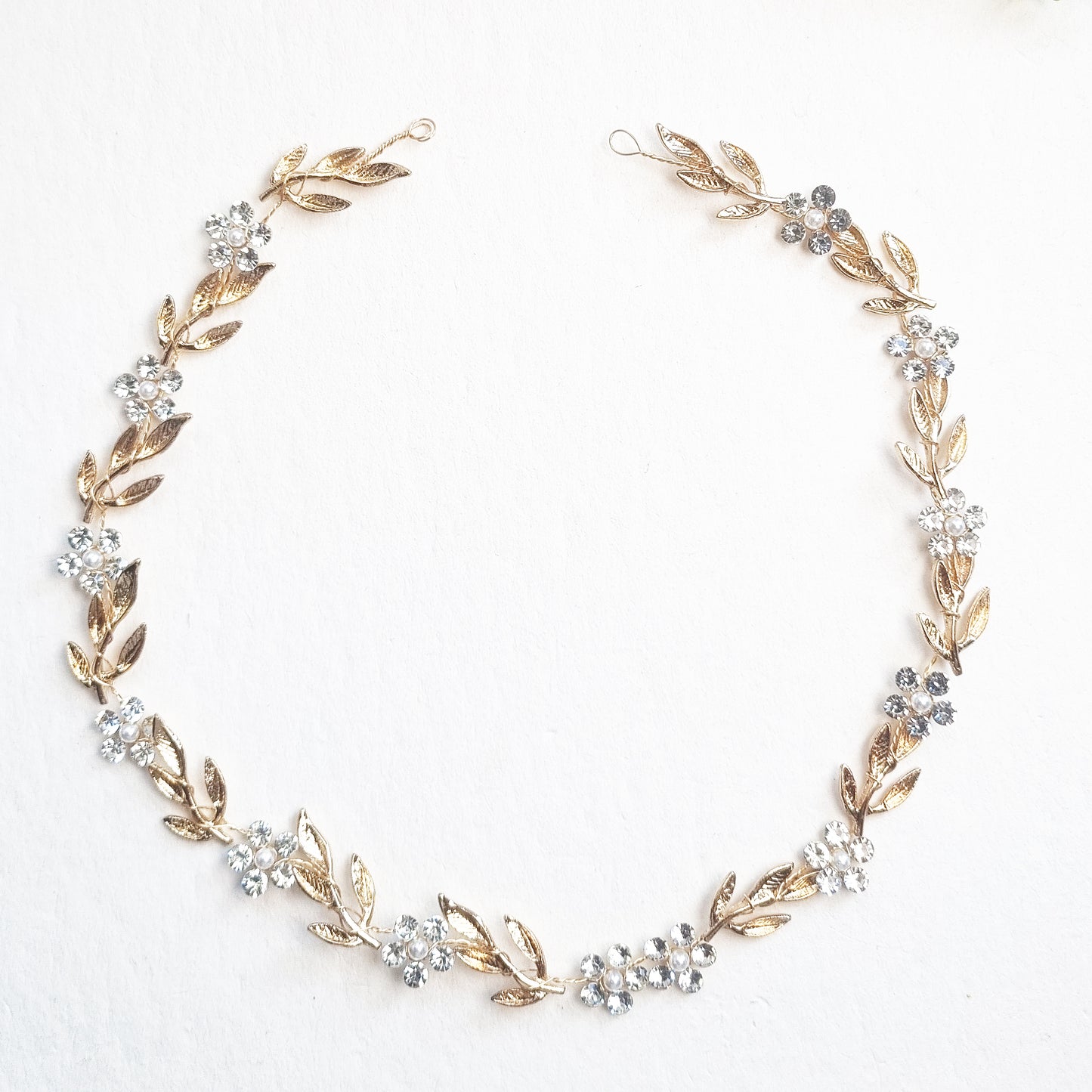 Leaf & Crystal Floral Hair Vine in Gold and Silver