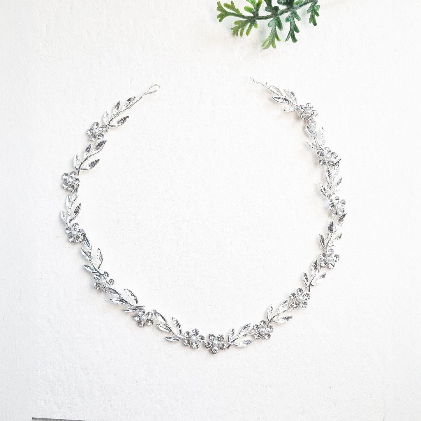 Leaf & Crystal Floral Hair Vine in Gold and Silver