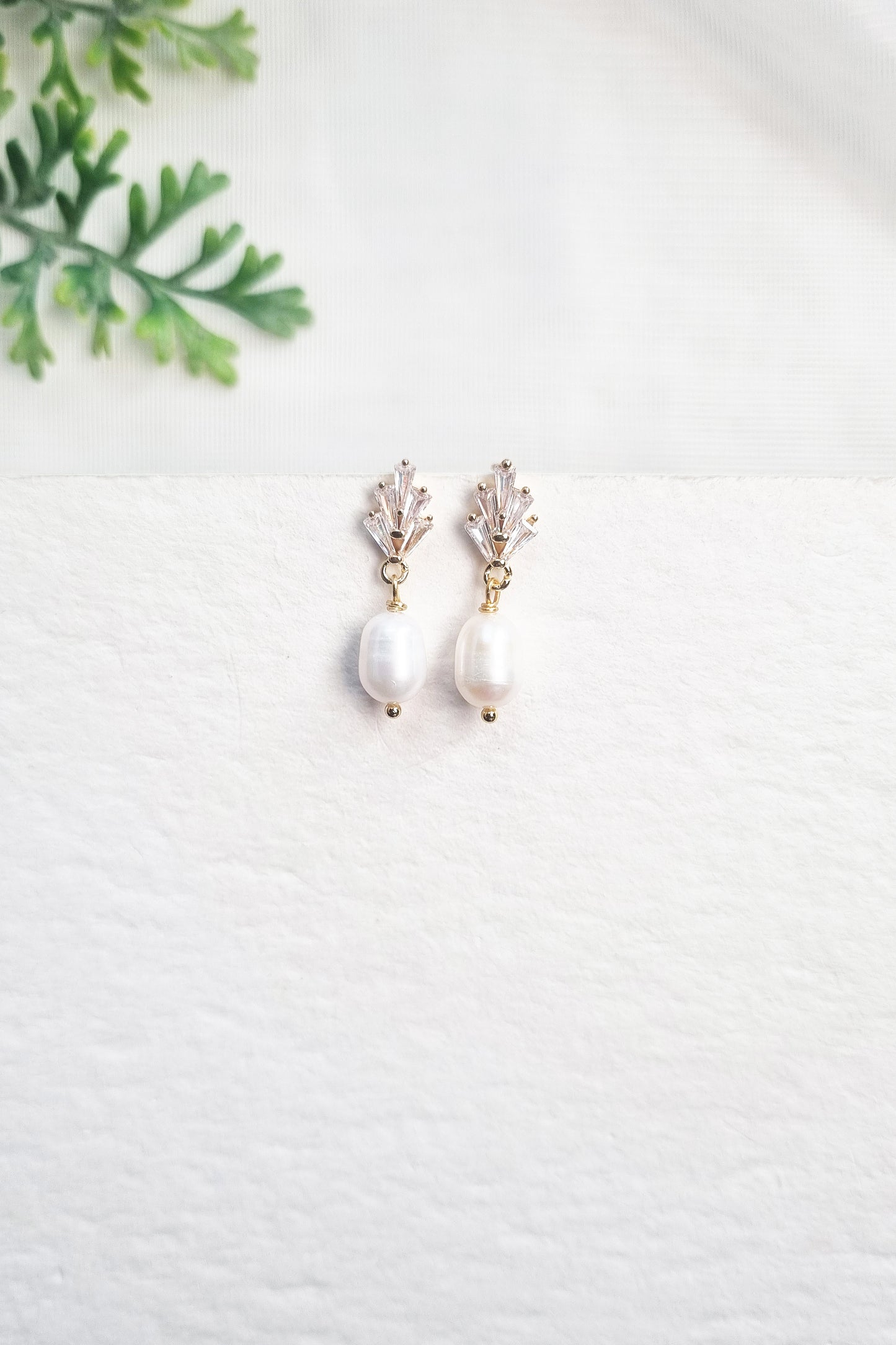 Freshwater Pearl & Baguette Stud Earrings