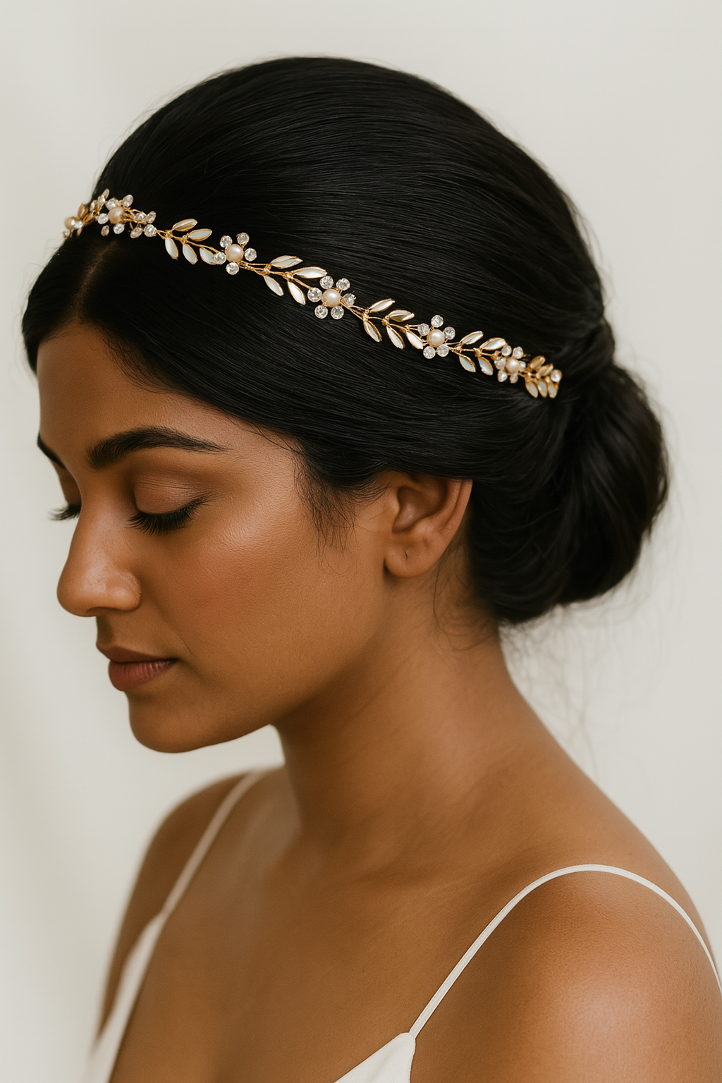 Leaf & Crystal Floral Hair Vine in Gold and Silver