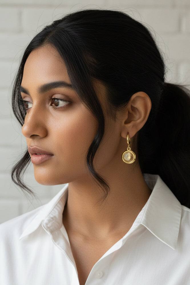 Gold Disc Charm Hoop Earrings | Tarnish-Free 18k Gold