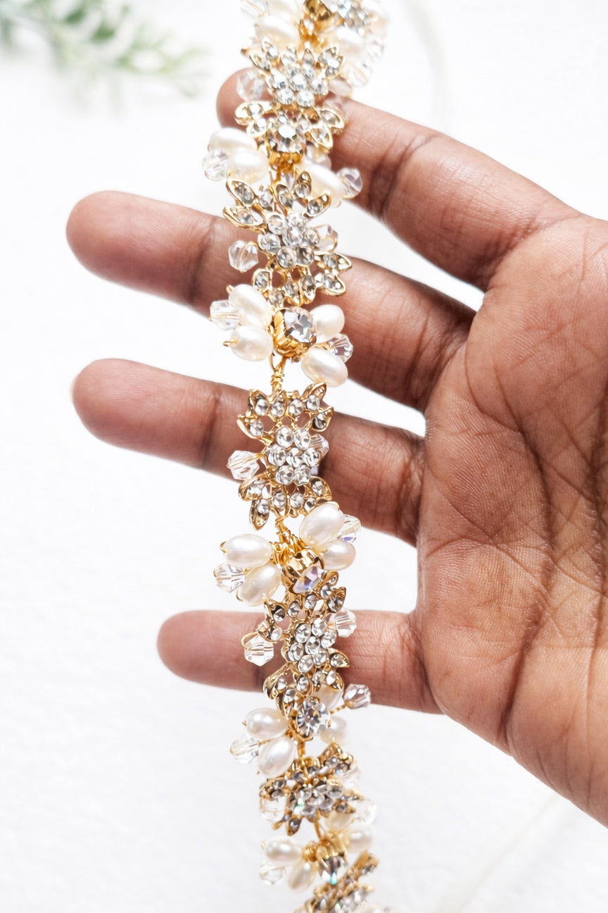 Gold and Pearl Bridal Hair Vine - Wedding Headband
