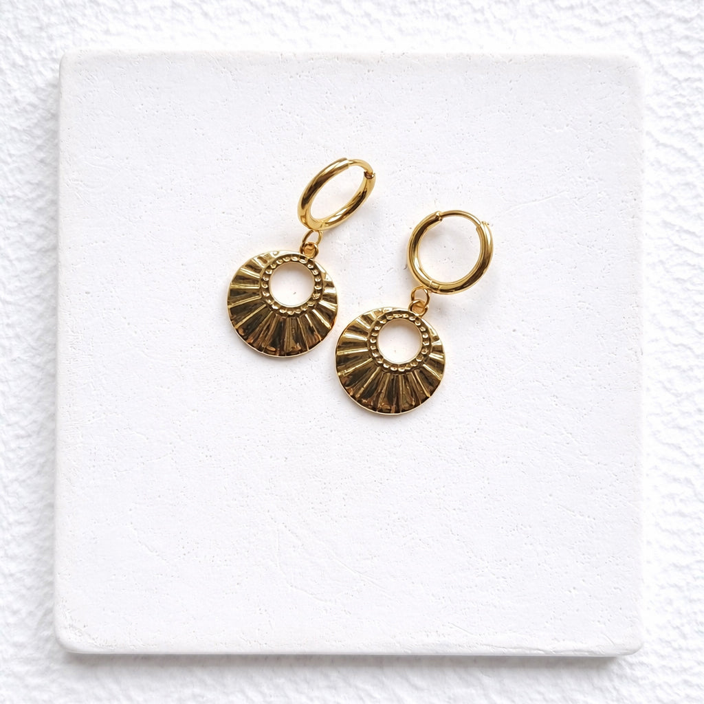 Sunburst Charm Gold Hoop Earrings | Tarnish-Free 18k Gold Plated