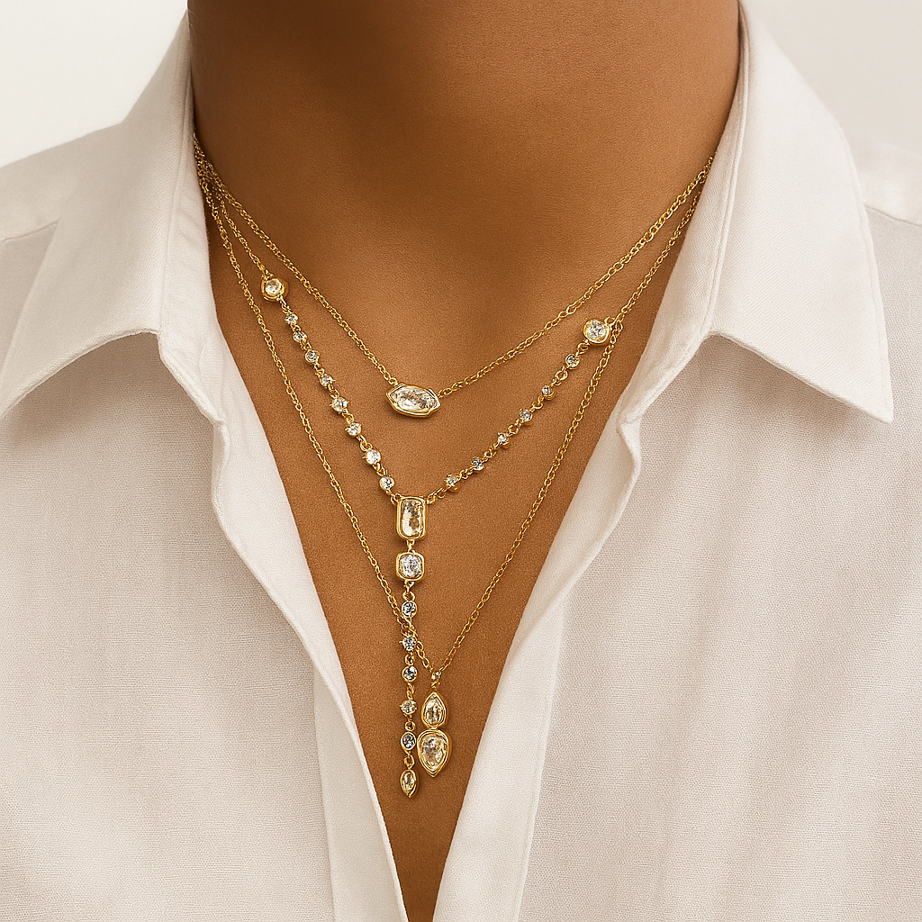 Dainty Gold Collar Necklace with cubic zirconia & bezel set