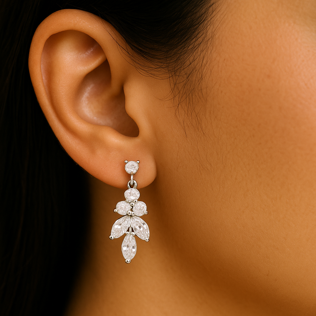 Marquise Crystal Silver Bridal Earrings