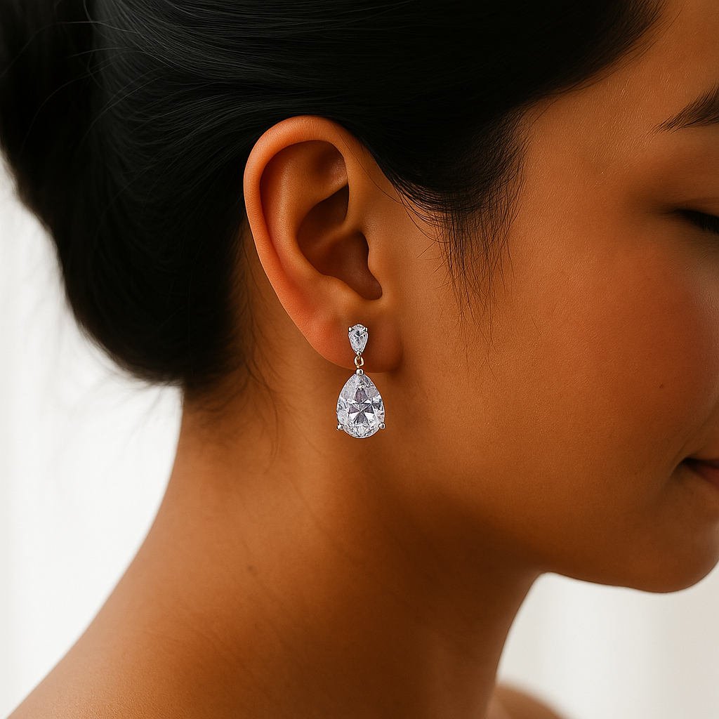Small Silver Teardrop CZ Earrings