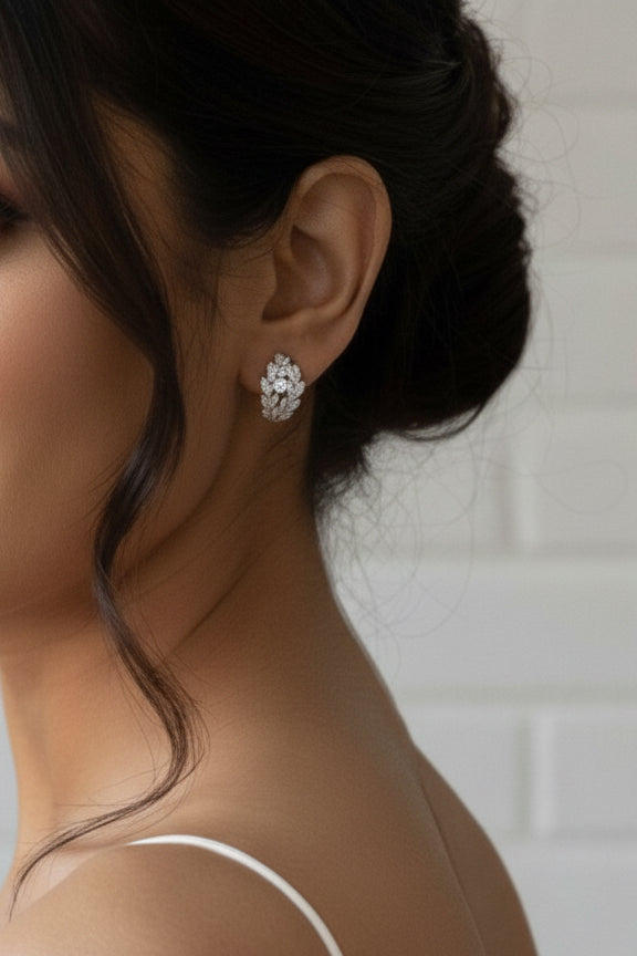 Sparkling Rhodium Leaf Cluster Earrings