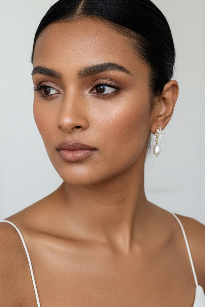 Freshwater Pearl & Baguette Stud Earrings