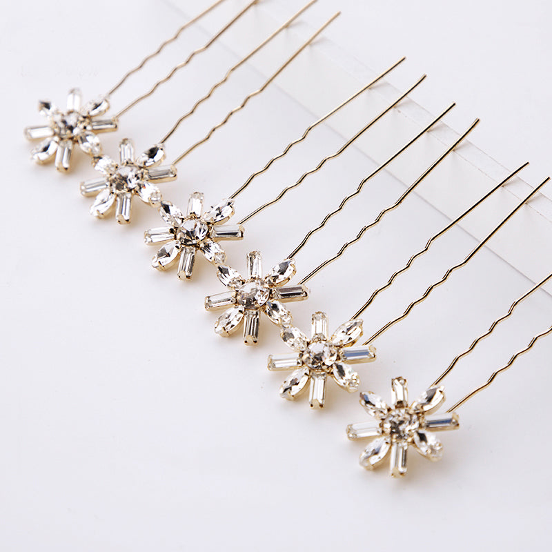 Art Deco Bridal Crystal Hair Pins for Wedding - Gold Set of 6