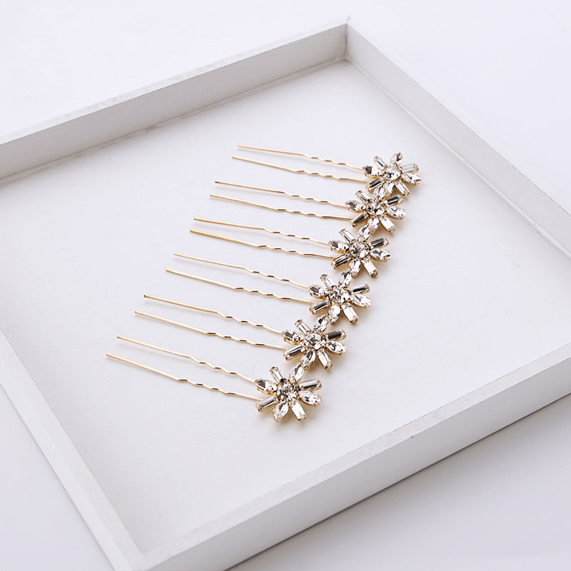 Art Deco Bridal Crystal Hair Pins for Wedding - Gold Set of 6