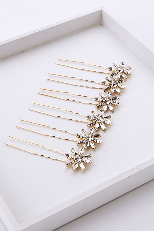 Art Deco Bridal Crystal Hair Pins for Wedding - Gold Set of 6
