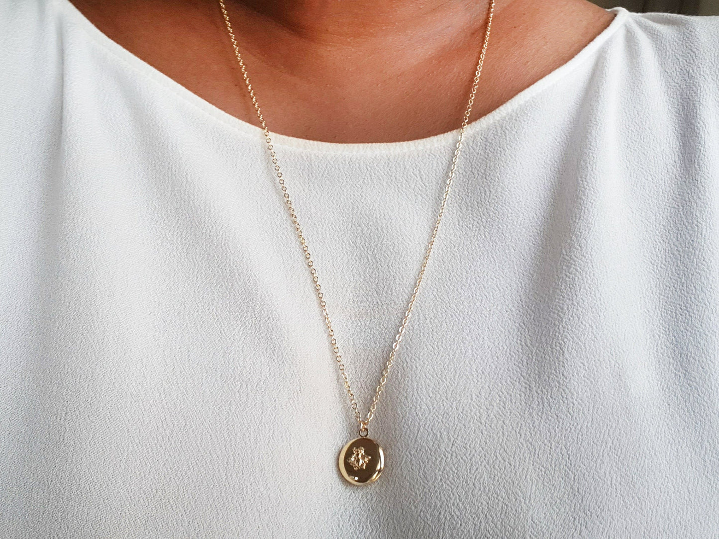 Dainty Gold Bee Locket Necklace - Personalized Keepsake