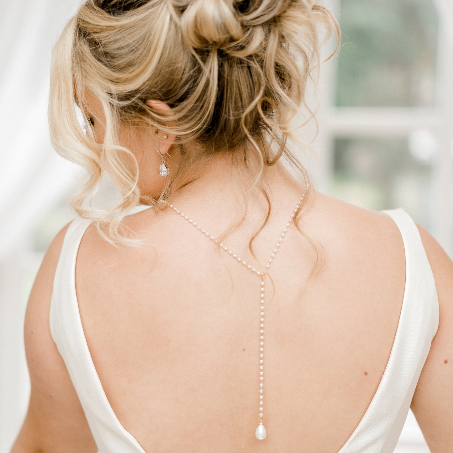 pearl backdrop necklace, pearl bridal jewelry for backless or low back dress