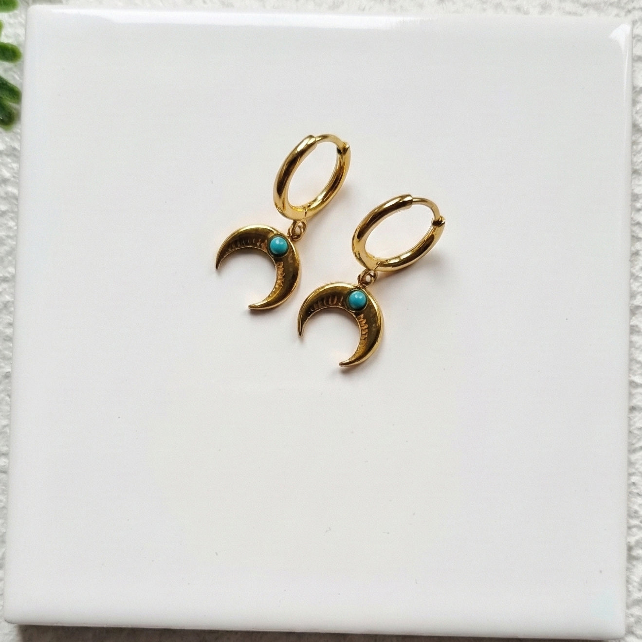 Celestial Moon Turquoise Hoop Earrings | Tarnish-Free Gold