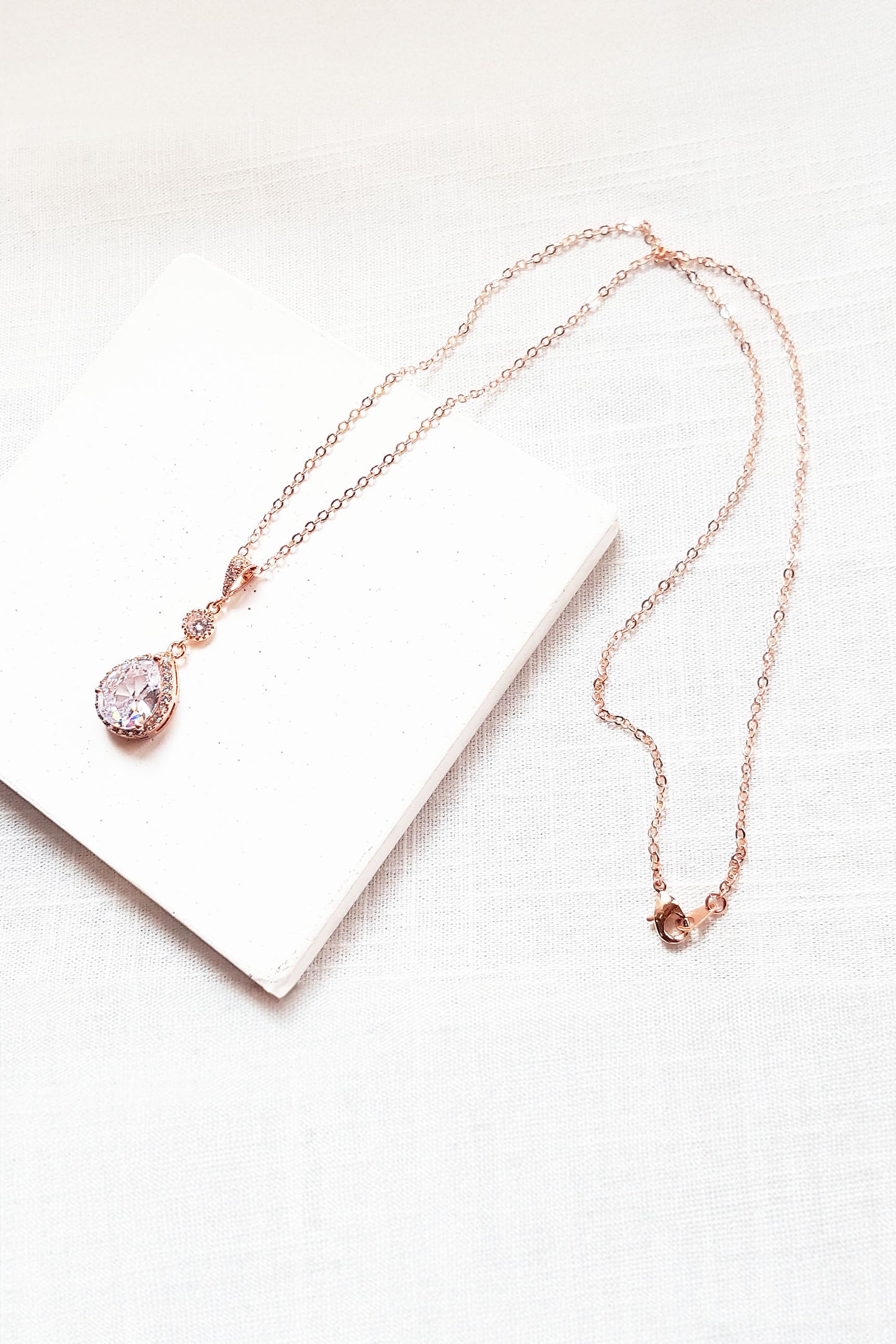 Rose gold earrings and necklace set, rose gold wedding jewelry