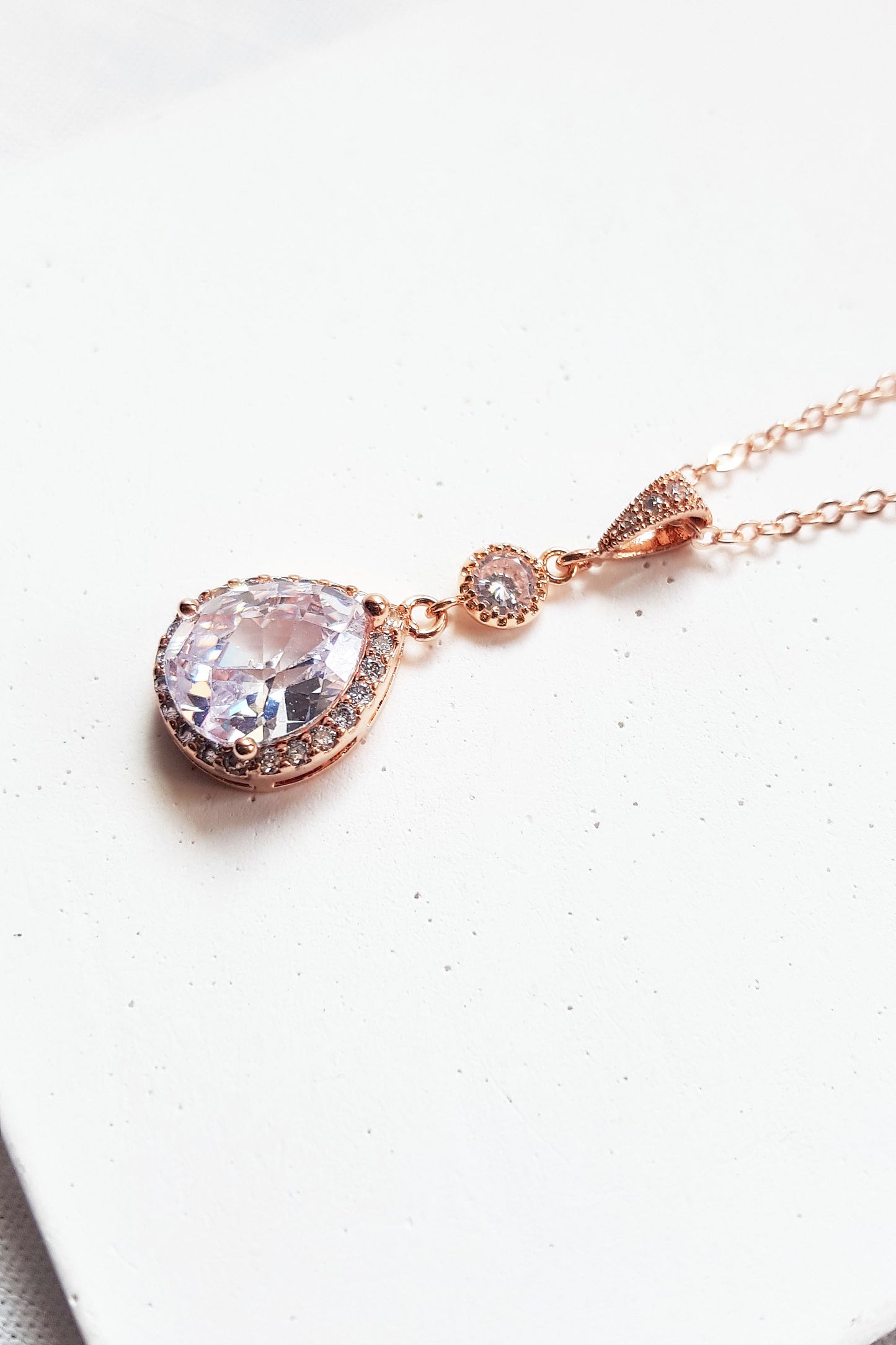 Rose gold earrings and necklace set, rose gold wedding jewelry