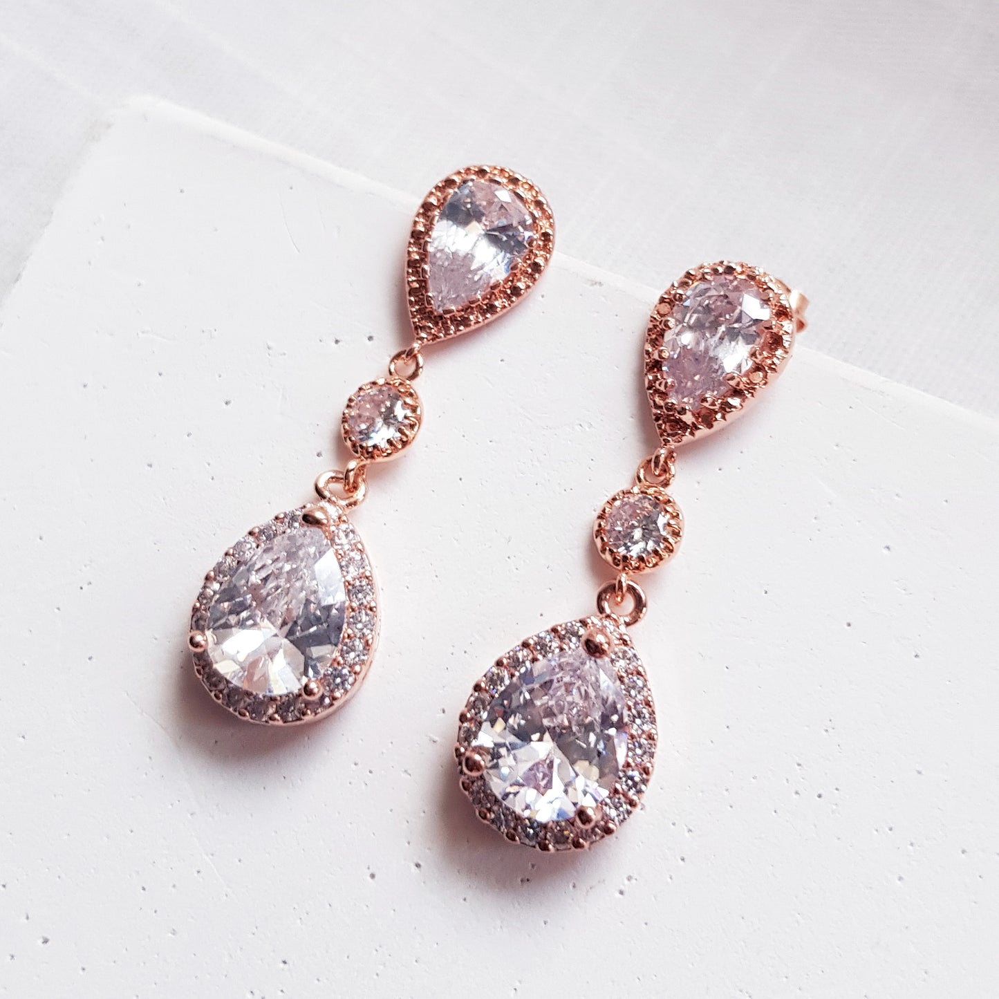 Rose gold earrings and necklace set, rose gold wedding jewelry
