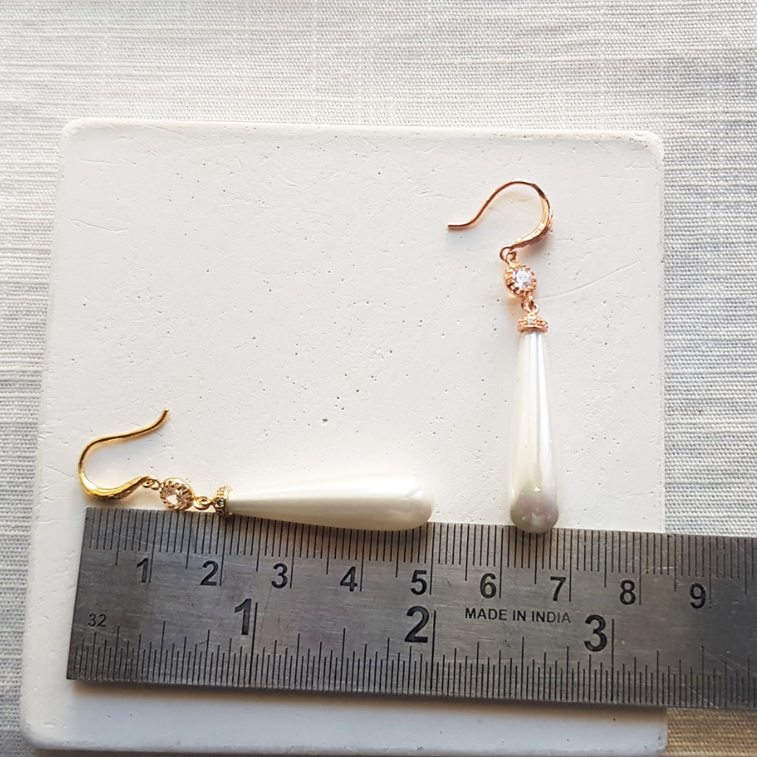 Long dangle pearl earrings in gold, silver and rose gold