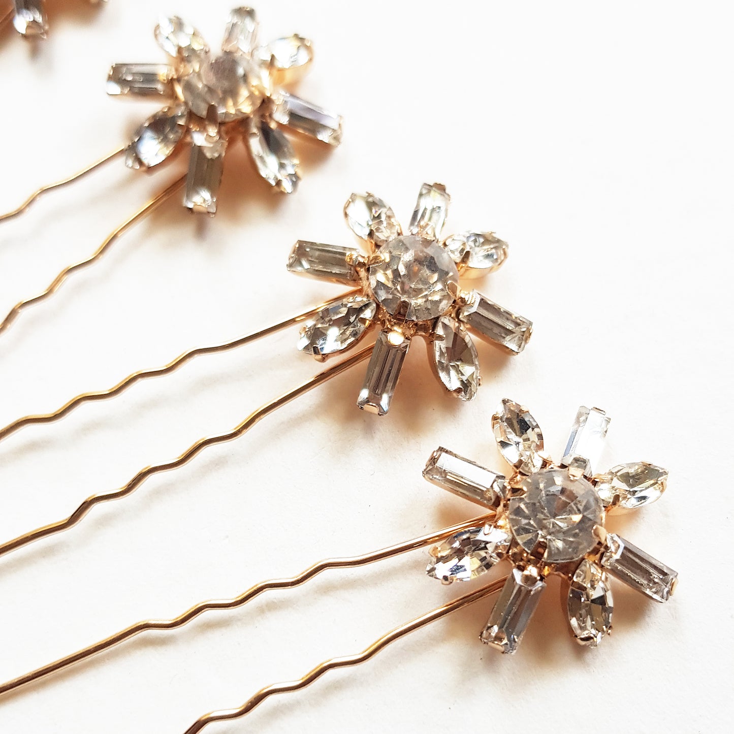 Art Deco Bridal Crystal Hair Pins for Wedding - Gold Set of 4