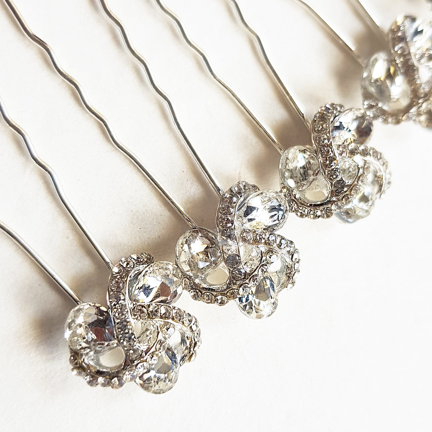 Art Deco Crystal Hair Pins for Wedding  Silver