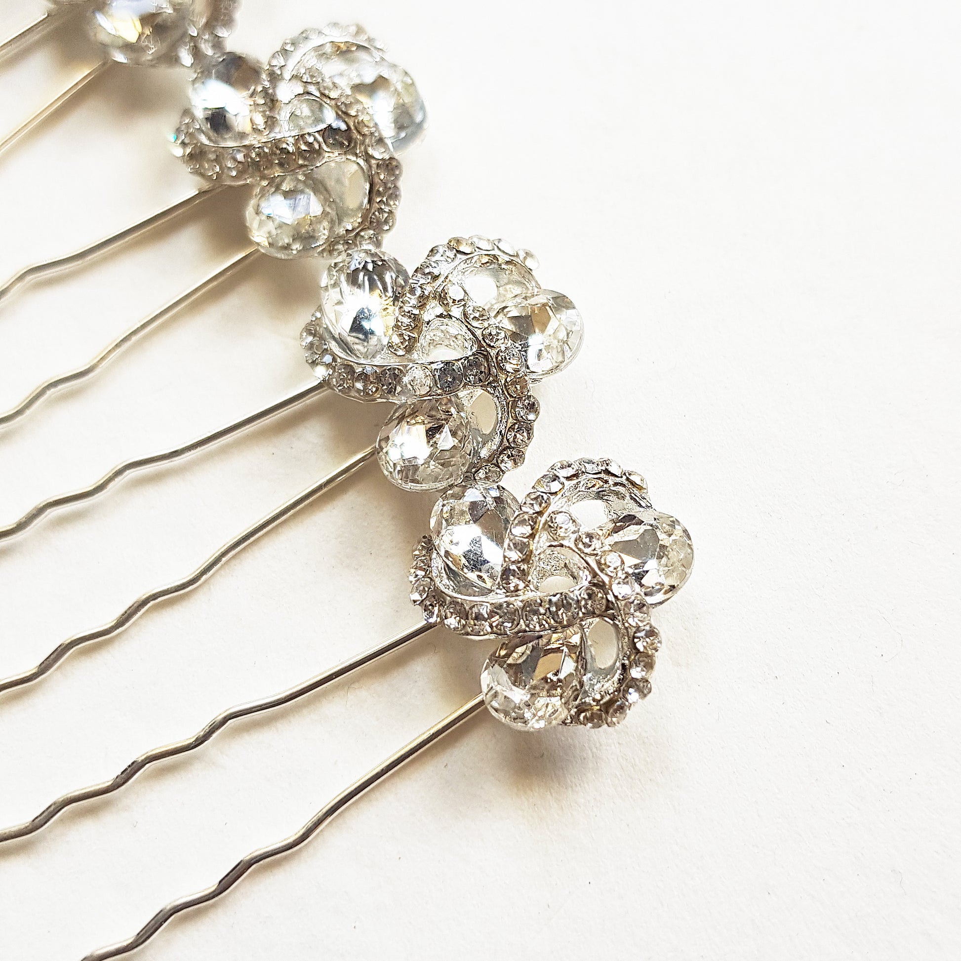 Art Deco Crystal Hair Pins for Wedding  Silver