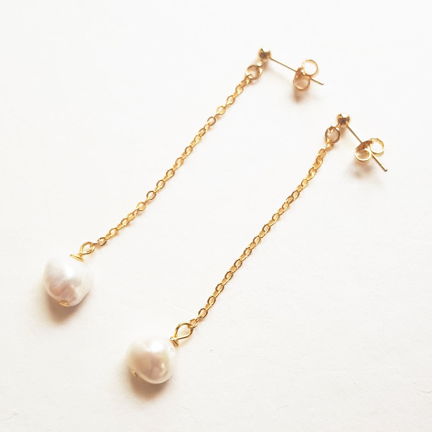 Freshwater pearl drop earrings, long baroque pearl earrings