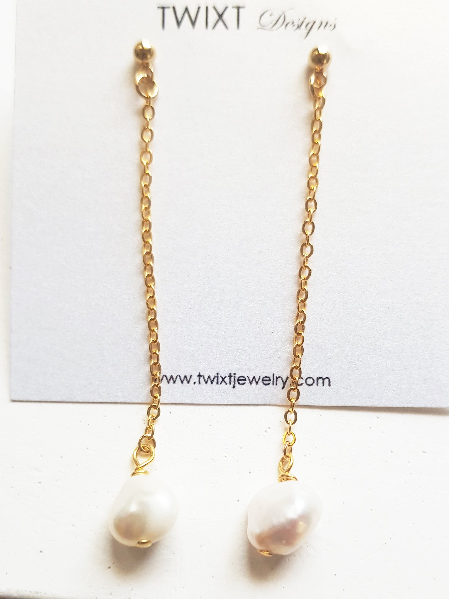 Freshwater pearl drop earrings, long baroque pearl earrings