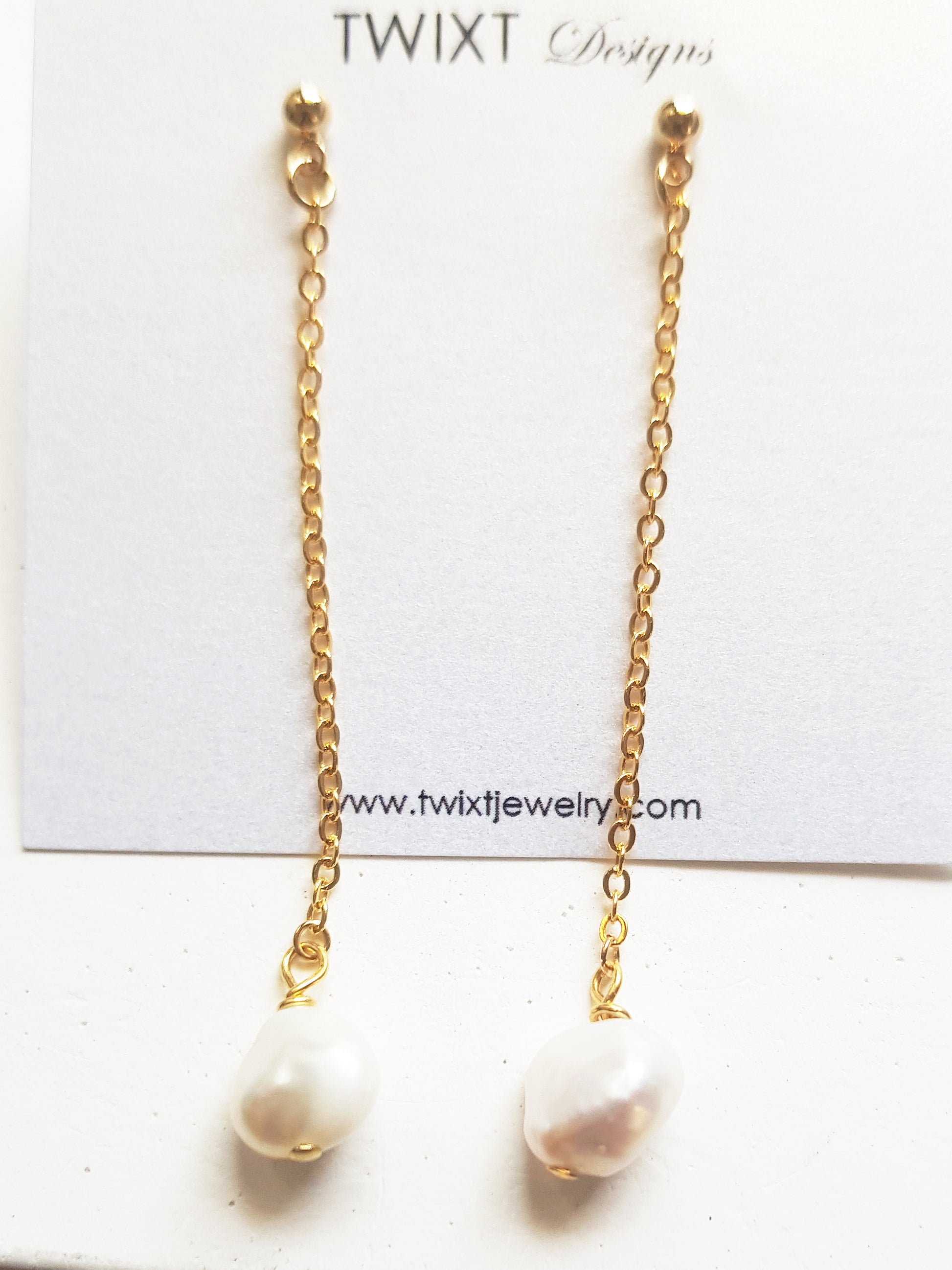 Freshwater pearl drop earrings, long baroque pearl earrings