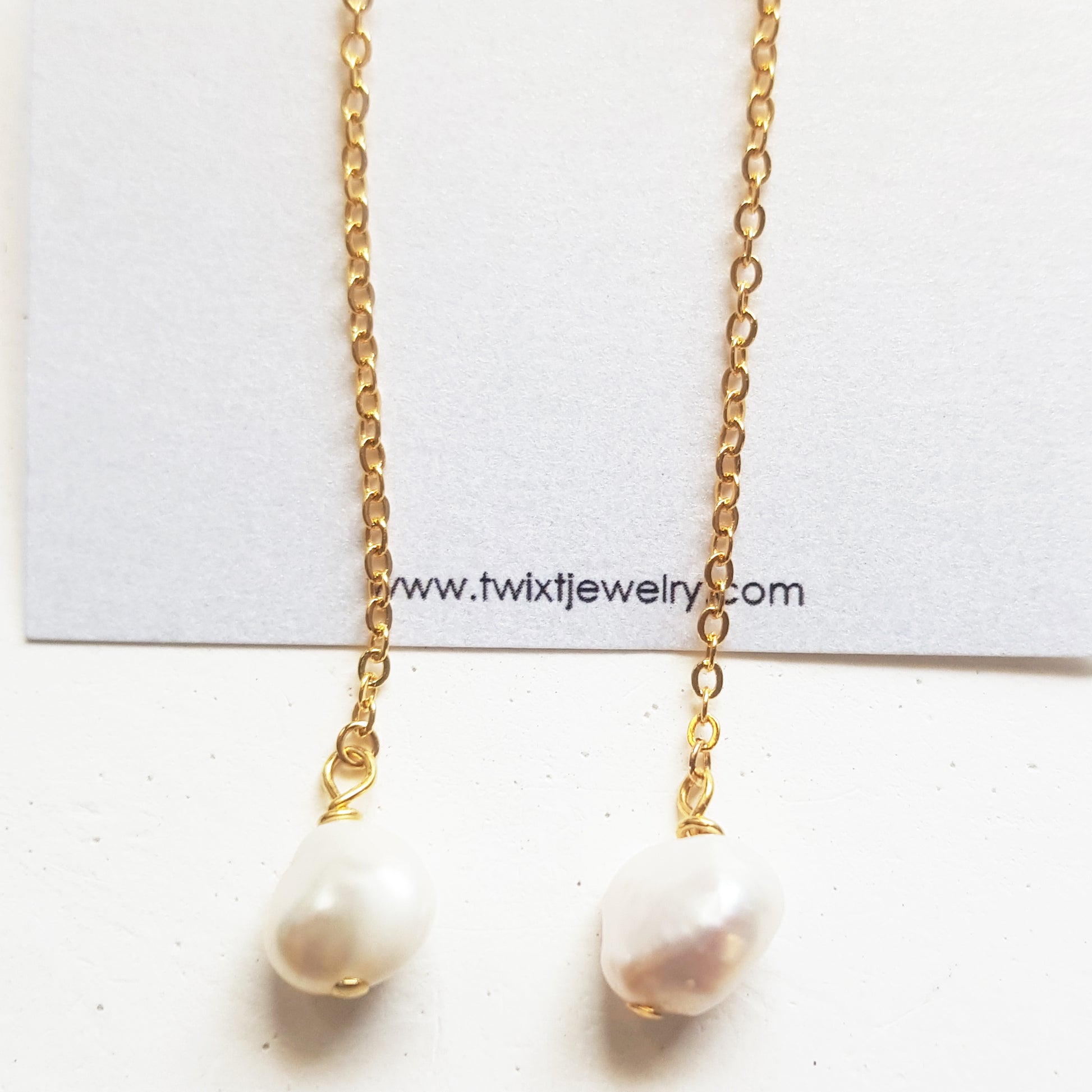 Freshwater pearl drop earrings, long baroque pearl earrings