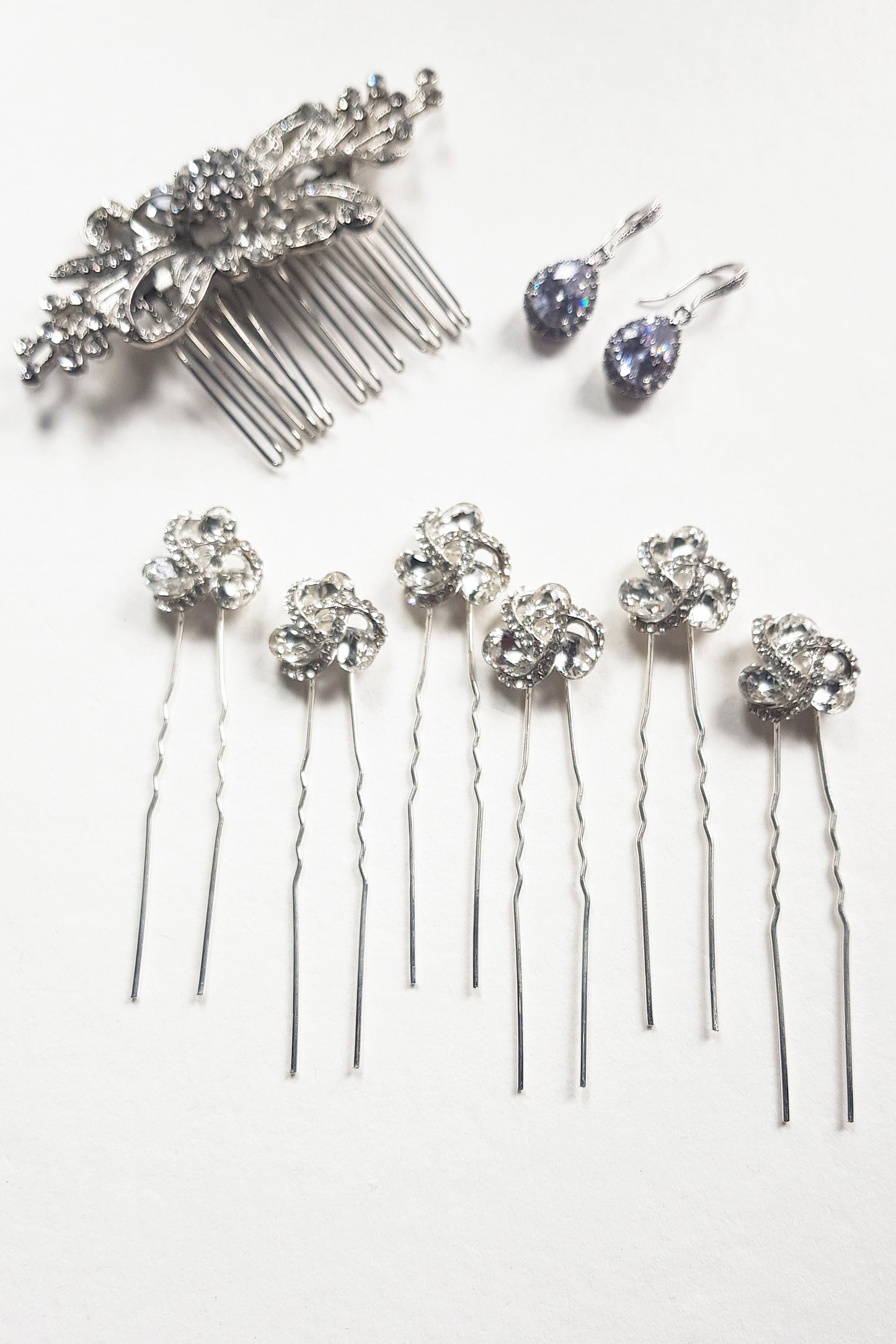 Art Deco Crystal Hair Pins for Wedding  Silver